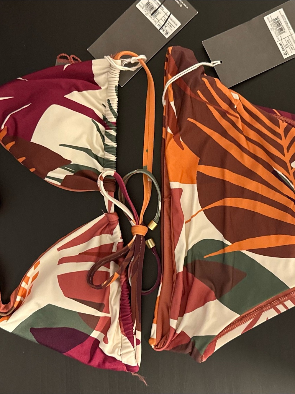 Multi-Color Tropical Bikini Set - Orange, Burgundy, Green, Cream